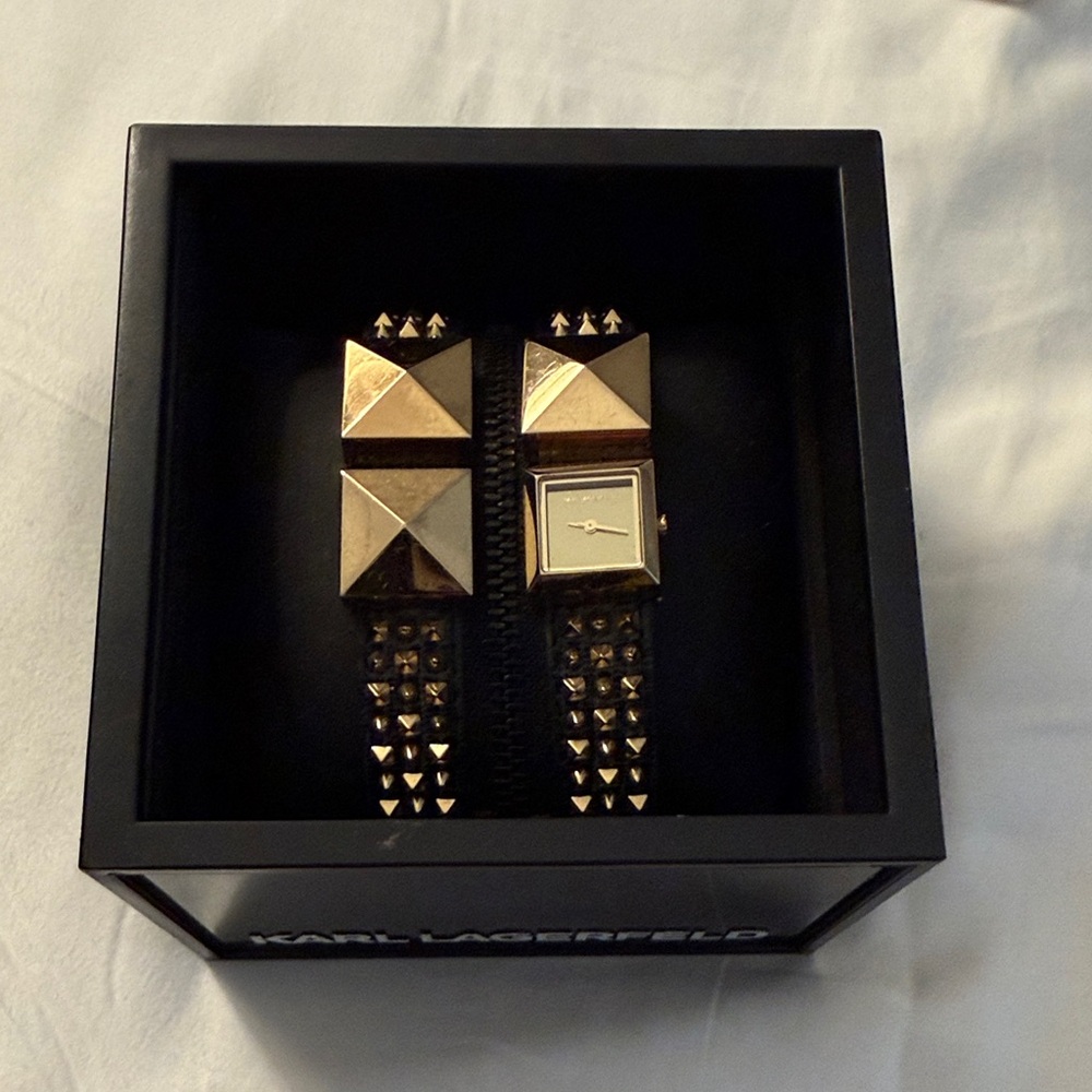 Karl Lagerfeld Black Gold Pyramid Stud Watch